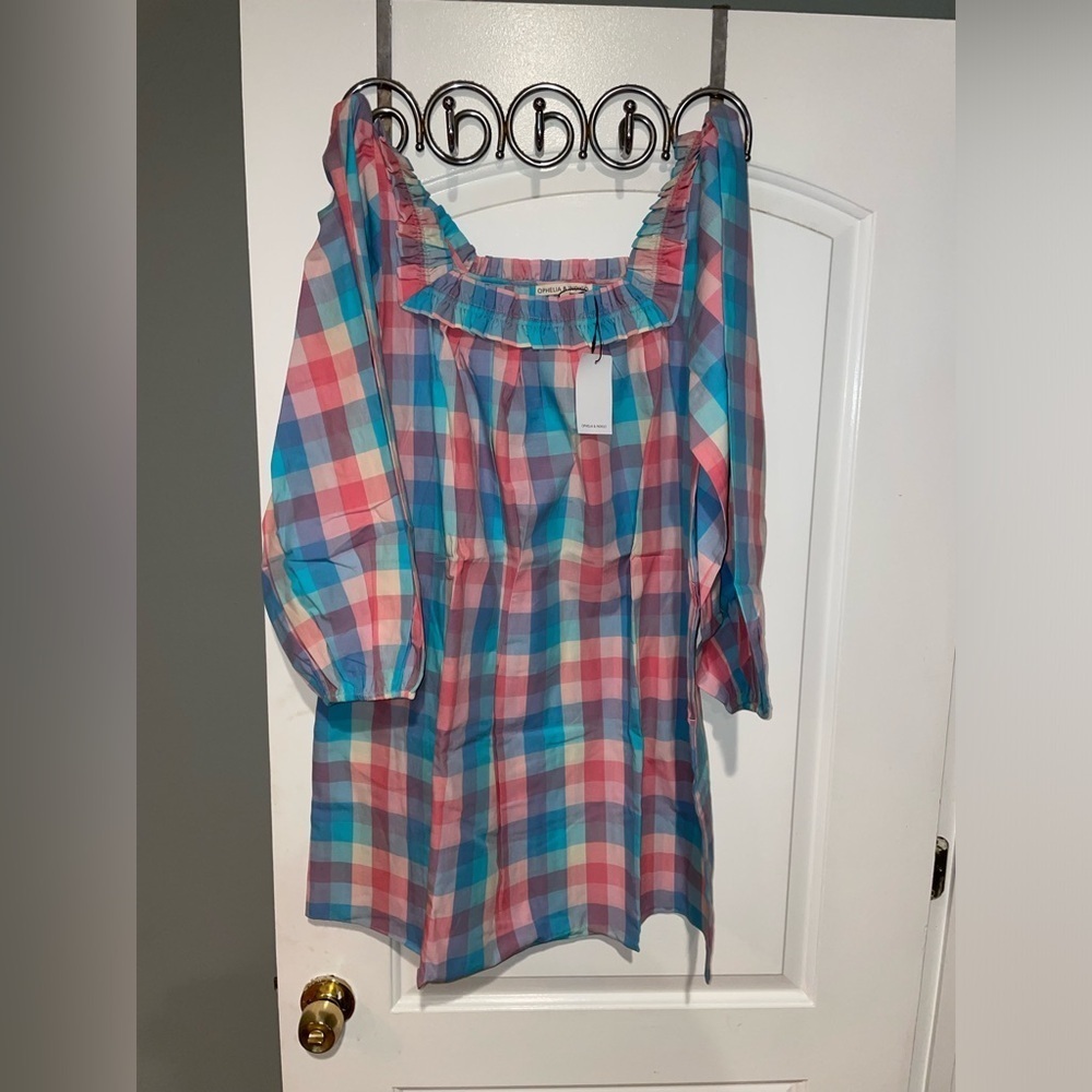 New! Ophelia & Indigo April Dress Pink & Blue Woven Gingham Check Small Nwt! — image 6 of 8